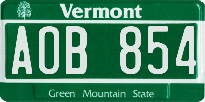 VT license plate AOB854