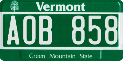 VT license plate AOB858