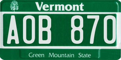 VT license plate AOB870