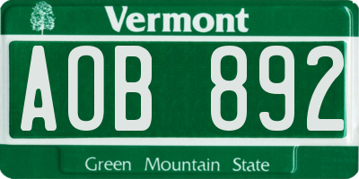 VT license plate AOB892