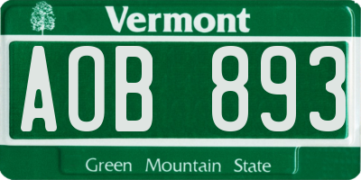 VT license plate AOB893