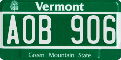 VT license plate AOB906