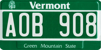 VT license plate AOB908