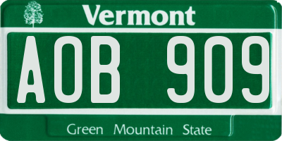 VT license plate AOB909