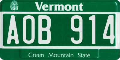VT license plate AOB914