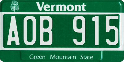 VT license plate AOB915