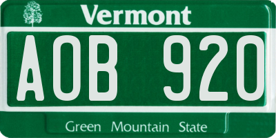 VT license plate AOB920