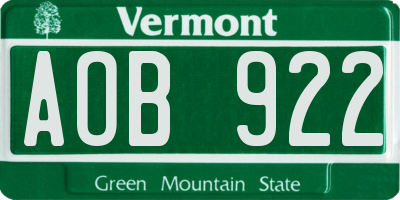 VT license plate AOB922