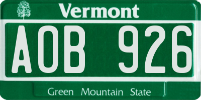 VT license plate AOB926