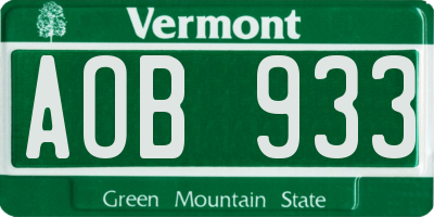 VT license plate AOB933
