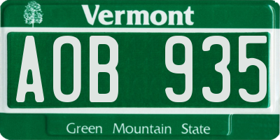 VT license plate AOB935