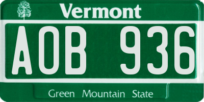 VT license plate AOB936