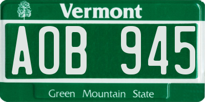 VT license plate AOB945