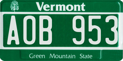 VT license plate AOB953