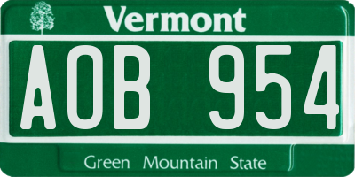 VT license plate AOB954