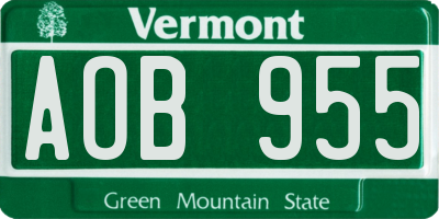 VT license plate AOB955
