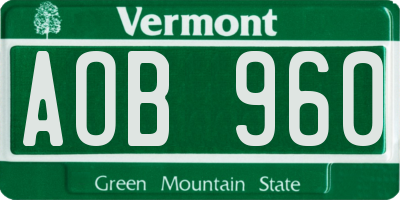 VT license plate AOB960
