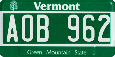 VT license plate AOB962