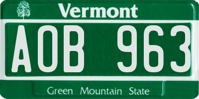 VT license plate AOB963