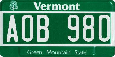 VT license plate AOB980
