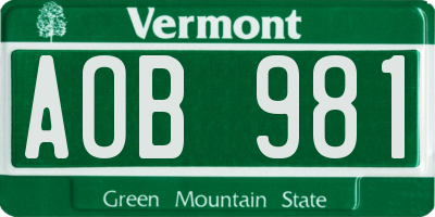 VT license plate AOB981