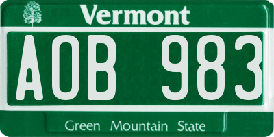 VT license plate AOB983