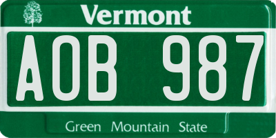VT license plate AOB987