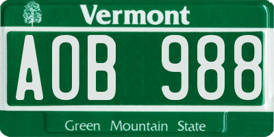 VT license plate AOB988