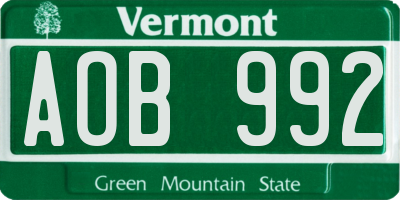 VT license plate AOB992