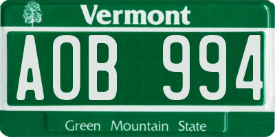 VT license plate AOB994
