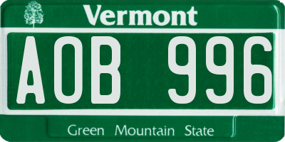 VT license plate AOB996