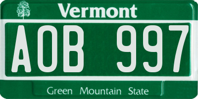 VT license plate AOB997