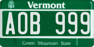 VT license plate AOB999