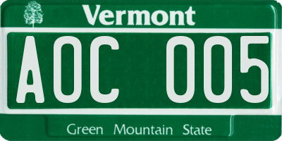VT license plate AOC005