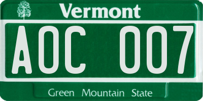 VT license plate AOC007