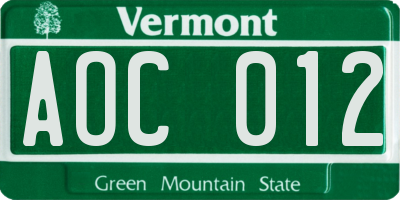 VT license plate AOC012