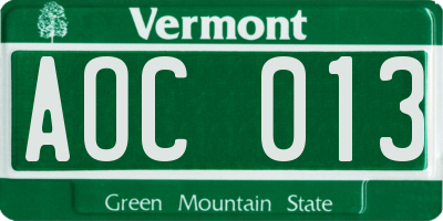 VT license plate AOC013