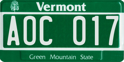 VT license plate AOC017