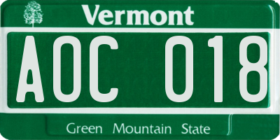 VT license plate AOC018