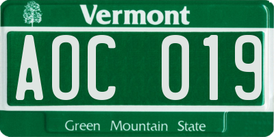 VT license plate AOC019