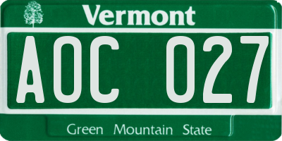 VT license plate AOC027