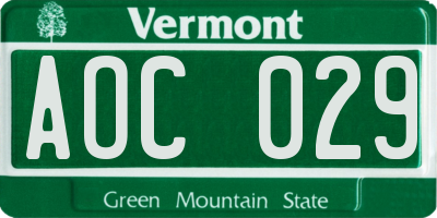 VT license plate AOC029