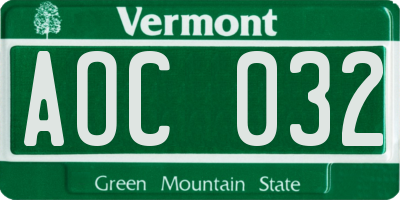 VT license plate AOC032