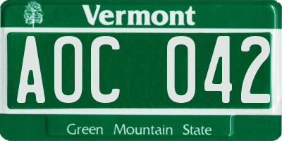 VT license plate AOC042