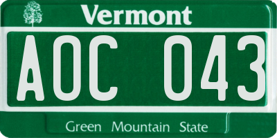 VT license plate AOC043