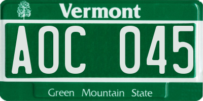 VT license plate AOC045