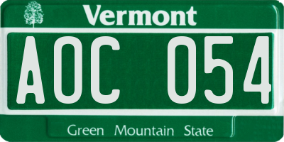 VT license plate AOC054