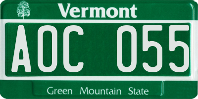 VT license plate AOC055