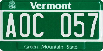VT license plate AOC057