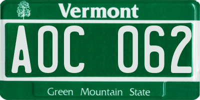VT license plate AOC062